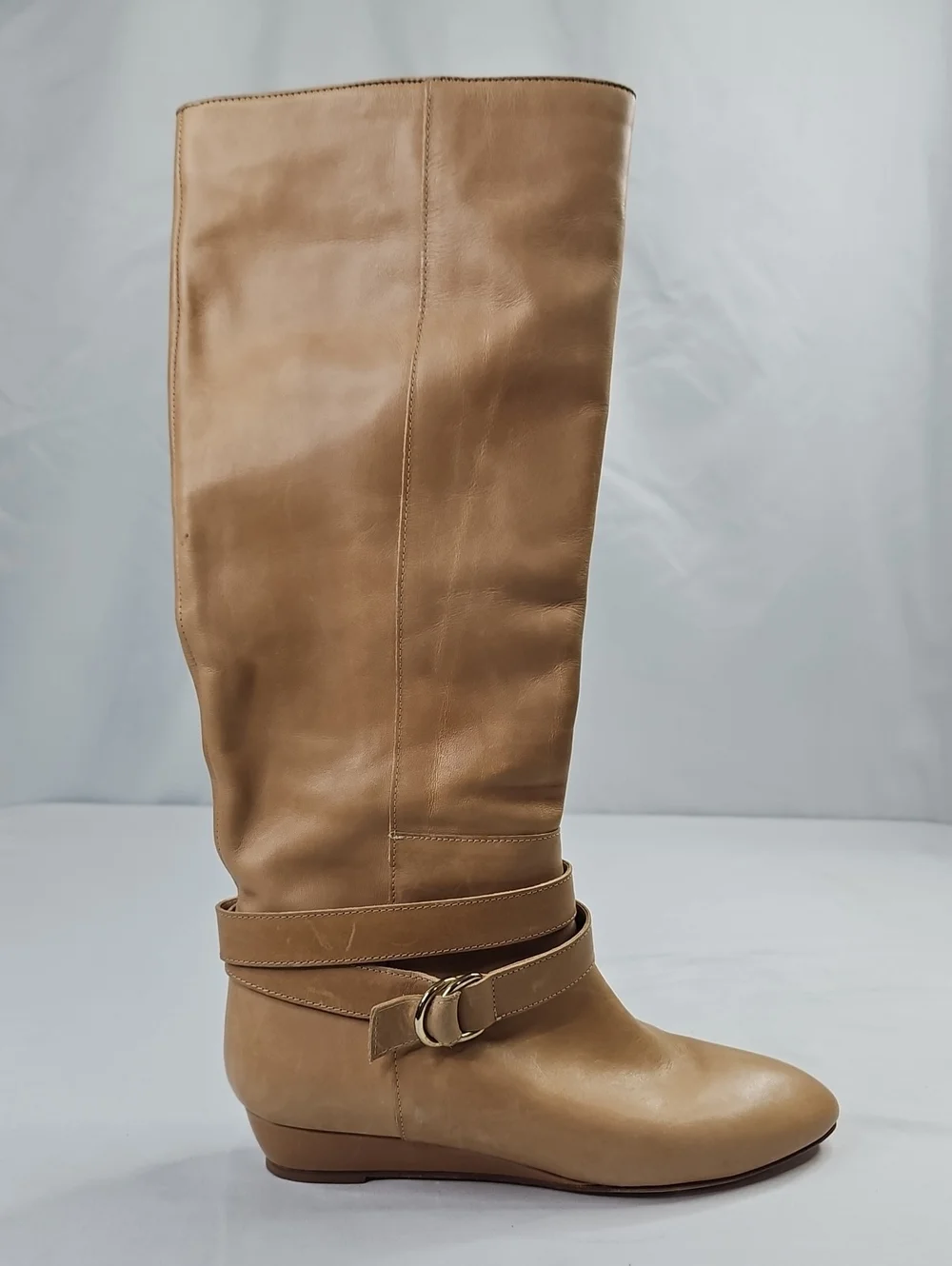 Loeffler Randall Eloise Tan Leather Knee High Wedge Boots Size 7B